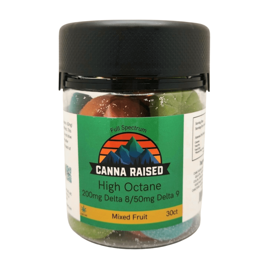 CannaRaised High Octane Gummies D8 200 mg and D9 50 , 30 ct (Mixed Fruit)