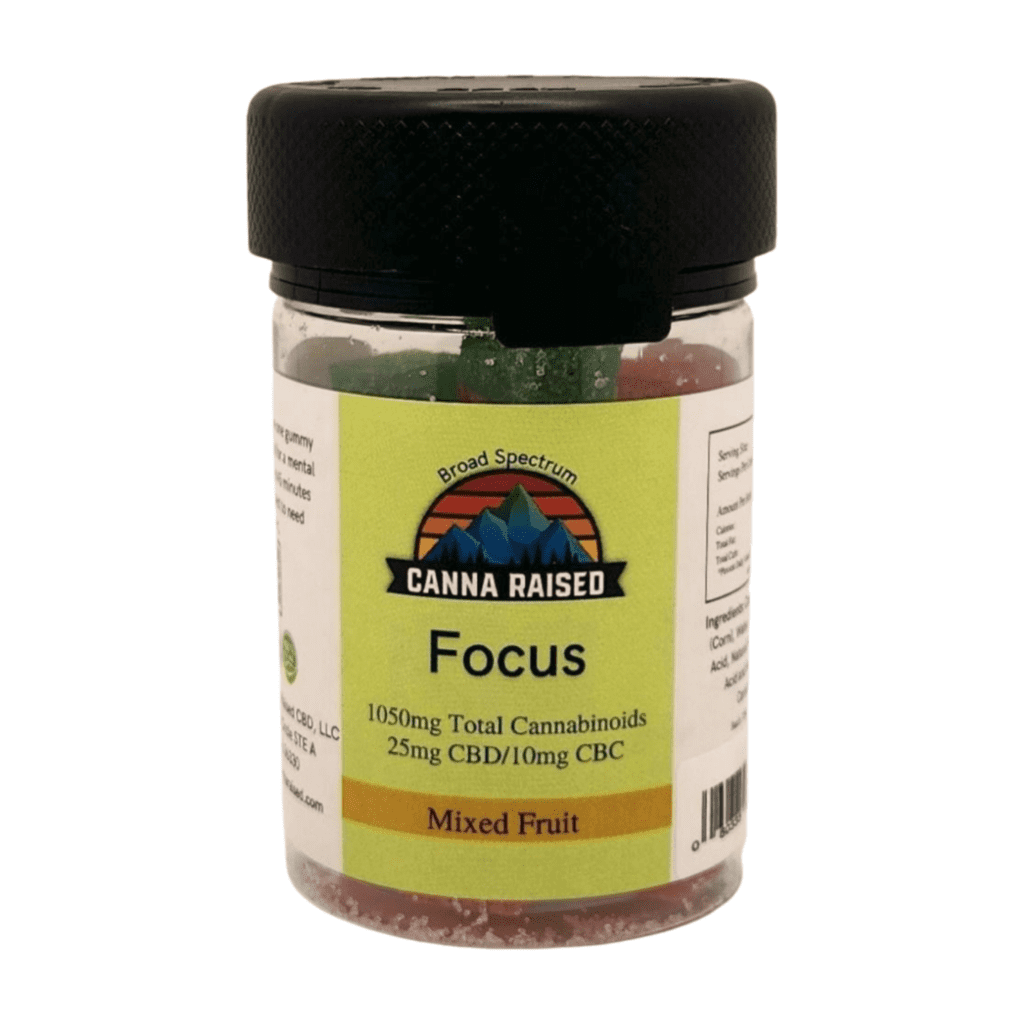 CannaRaised Focus  CBD 25 mg and CBC 10 mg Gummies, 30 ct (Mixed Fruit)