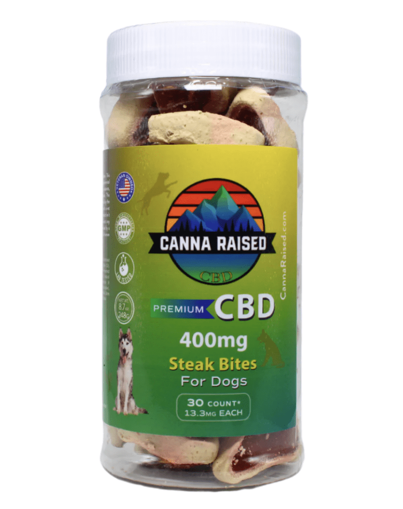 alt="canna raised steak cbd treats for pets"